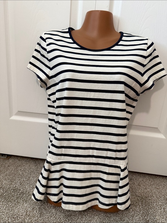 Ralph Lauren Tops - Ralph Lauren White and Navy Striped Peplum Short-Sleeve Tee